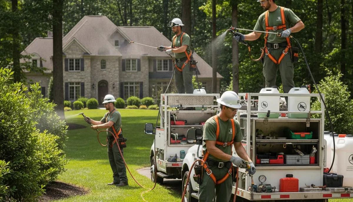 Charleston, SC tree service technician installing deer deterrent for landscaping protection
