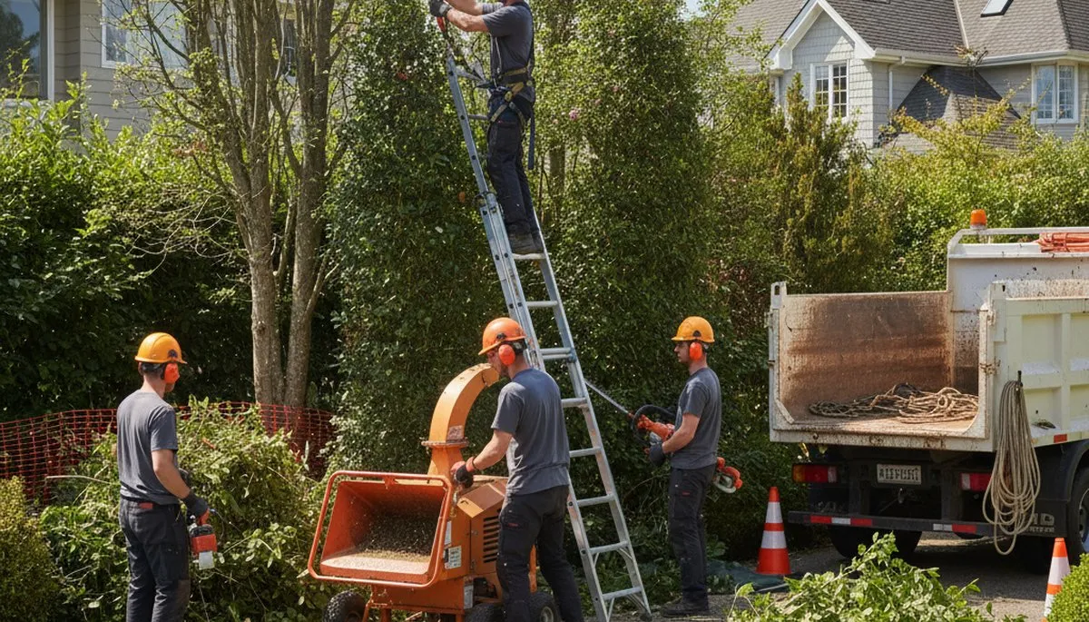Charleston, SC tree crew removing overgrown shrubs for a yard cleanup service