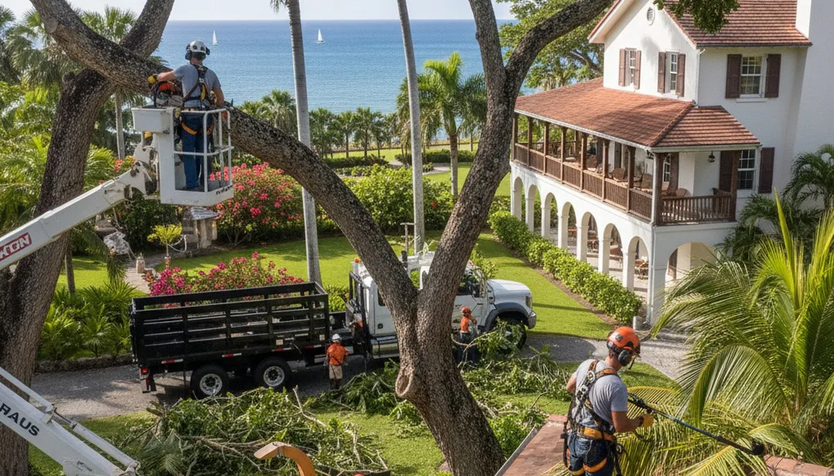 Tree service crew in Charleston, SC performing professional tree trimming and removal on a property